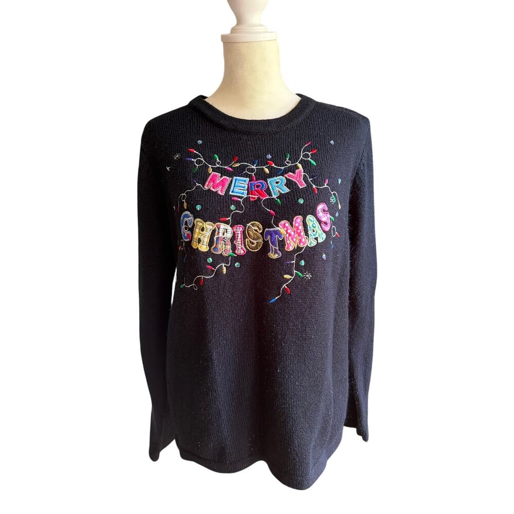 Women's Medium Black Merry Christmas Tacky Christmas Sweater